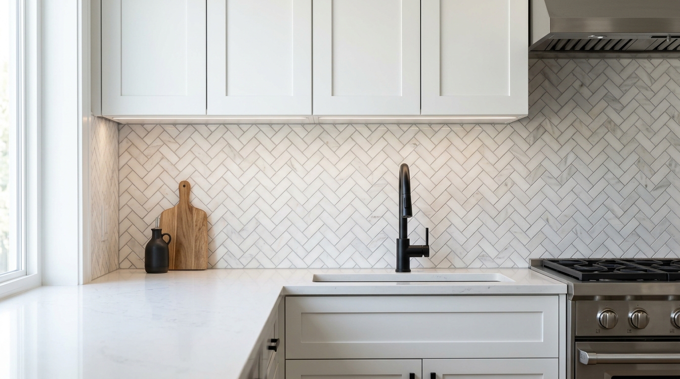 North York Herringbone Backsplash